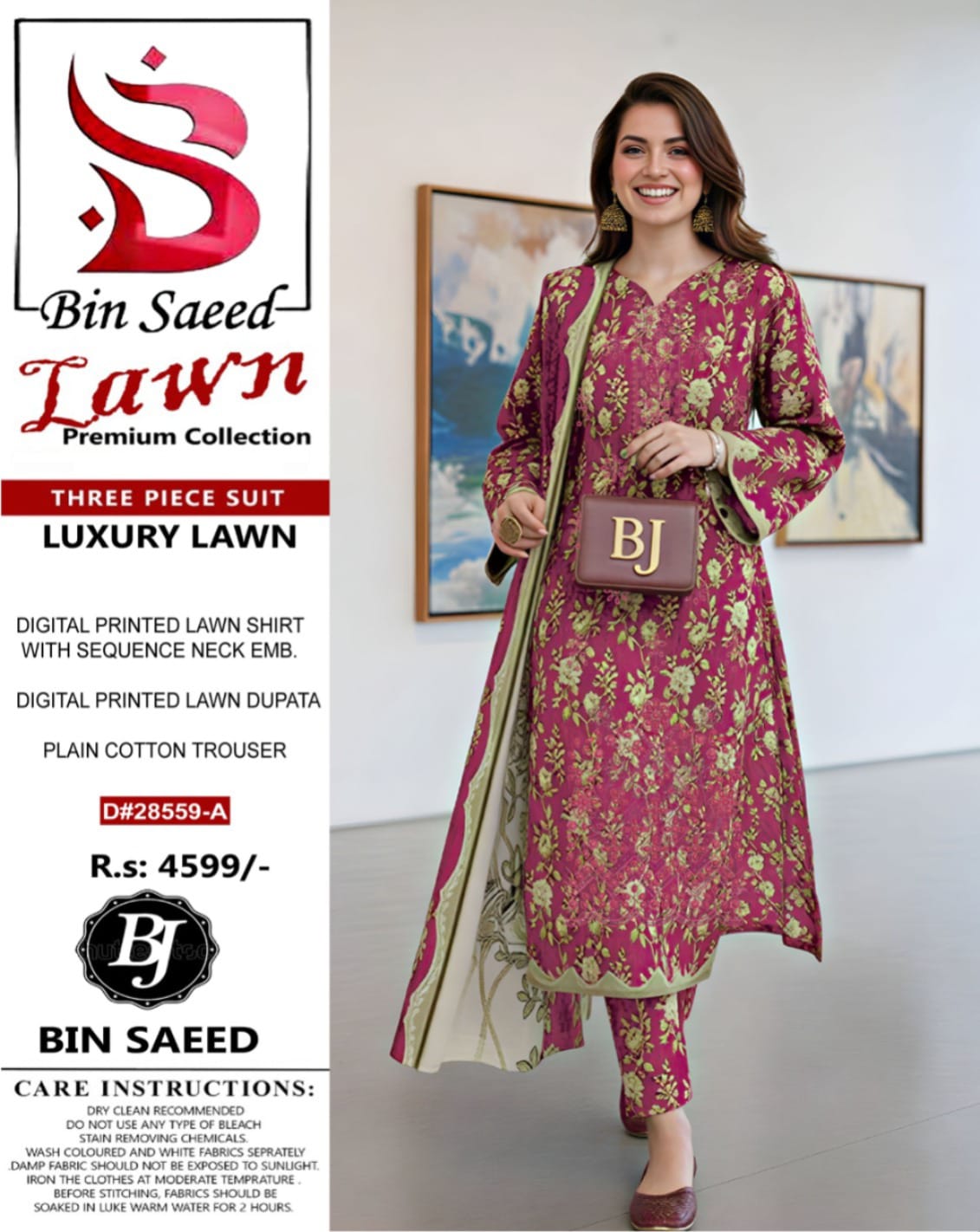 Bin Saeed Cotton Nack Embroidered | With Lawn Cutwork Dupatta