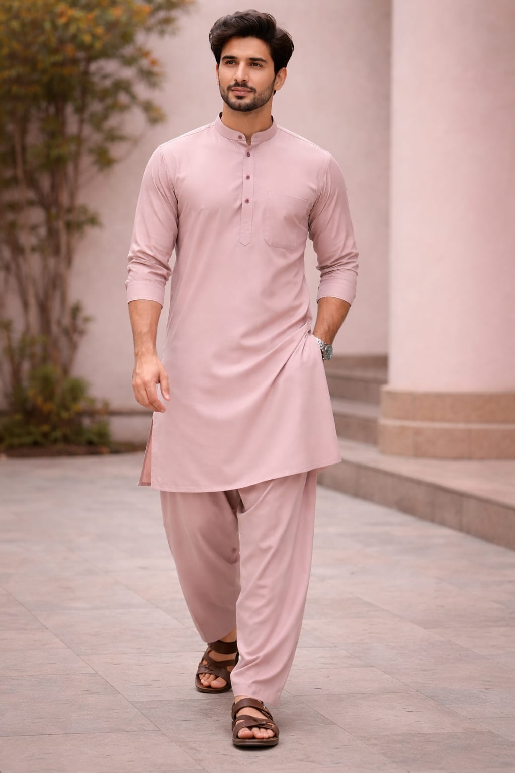 SHABBIR- Premium Unstitched | Dusty Pink Color Wash & Wear